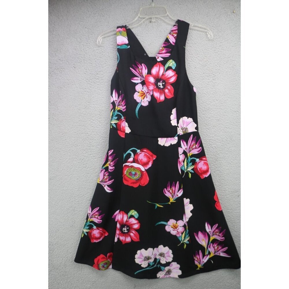 Ann Taylor Factory Dark Floral Criss Cross Straps Fit & Flare Dress-4P-Fairy